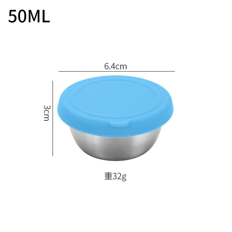 40/50/70ML Sealed Silicone Lid Sauce Cup Stainless Steel Small Seasoning Bowl Salad Tomato Dipping Saucer Box Kitchen Tableware
