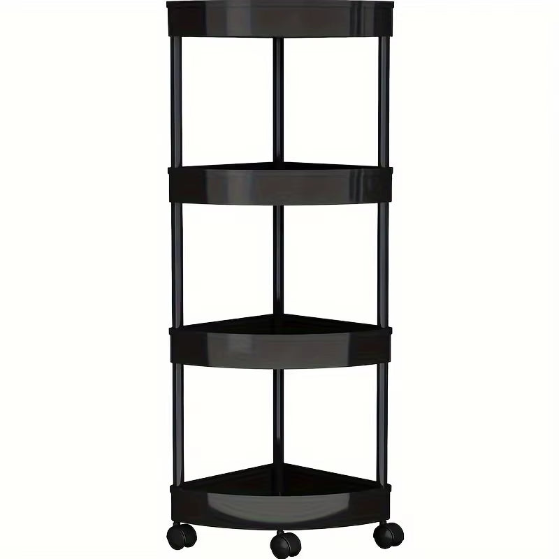 4-Storey Bathroom Tripod Rolling Storage Cart Organizer, Space Saving Corner Rack, Durable Plastic with Wheels