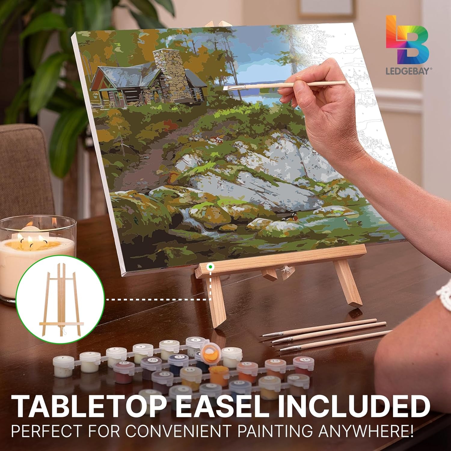 DIY Paint by Numbers Kit for Adults Framed Canvas Beginner to Advanced Paint by Numbers Kit Kits Include Acrylic Paint Set Brushes Tabletop Easel (Away from It All 16"X 20" Framed)