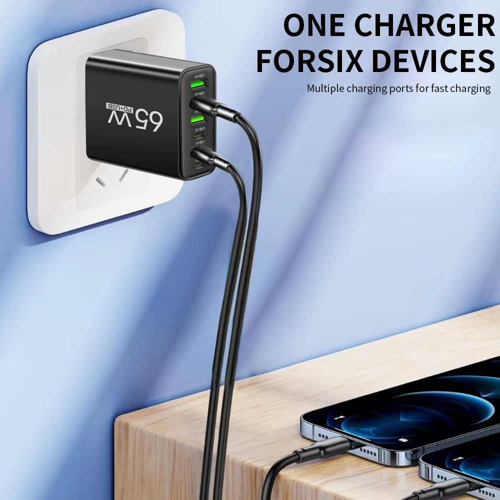 65W USB C Charger Fast Charging EU/US Plug Wall Charger Adapter for Iphone Samsung Xiaomi Phone Multi Ports Type C Quick Charger
