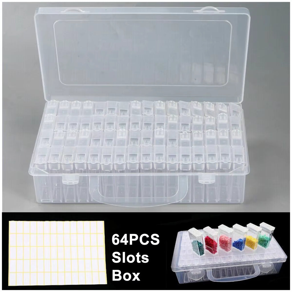 Seed Storage Box 64 Slots Seed Organizer with Lid Grid Box Planting Plant Seed Container with 64 Label Stickers