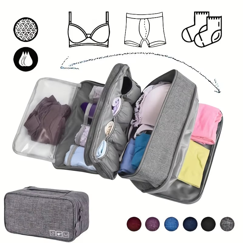 Travel Packing Organizer - Lightweight Oxford Fabric Zipper Storage Bag for Underwear, Compact Multi-Compartment Solution