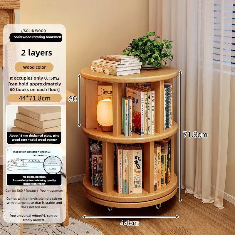 360-Degree Rotating Solid Wood Bookshelf: Floor-To-Ceiling, Wall-Mounted, Narrow Corner Cabinet