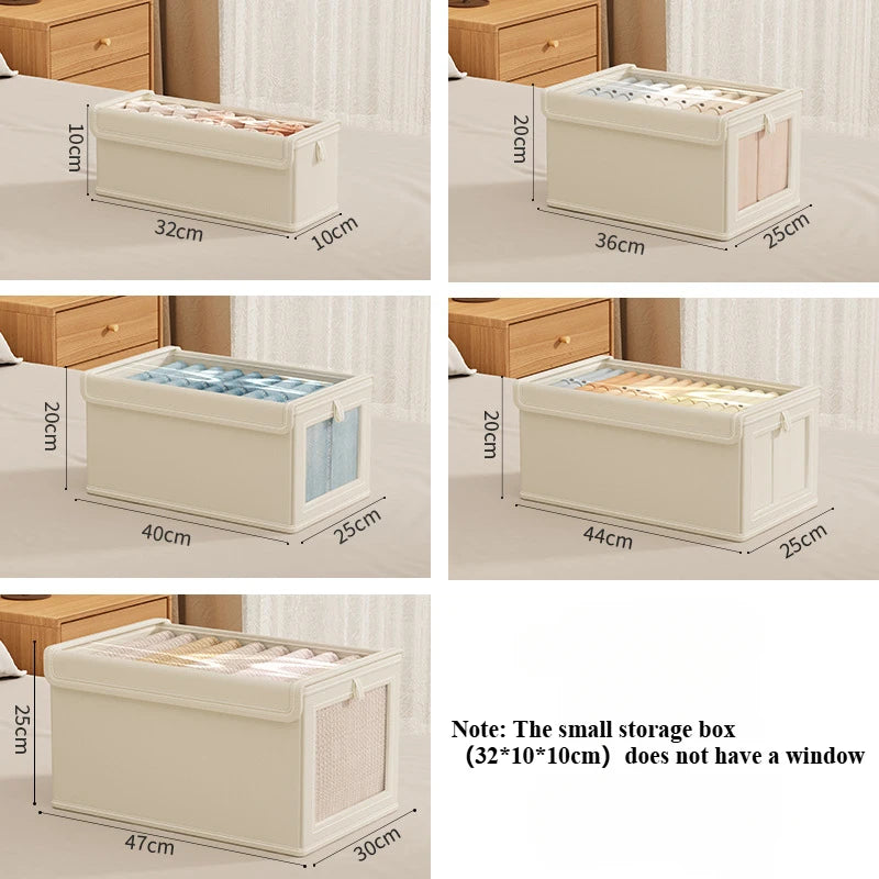 Large Canvas Storage Box with Clear Window Thickened Foldable Clothes Organizer with Lid Home Dustproof Storage Box