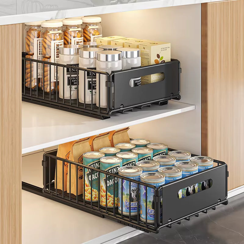 Pull Out Foldable Cabinet Storage Rack Kitchen Storage Artifact Multi-Layer Telescopic Storage Rack No Installation Required