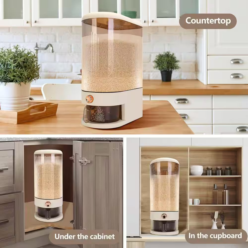 25 Lbs. Rice Dispenser with Measuring Cup and Time Scale and Moisture Proof Dry Food Dispenser, Clear and White