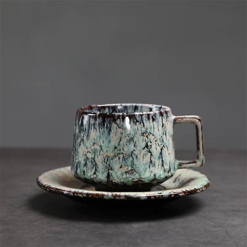 180ML Japanese Espresso Cup and Dish Kiln Transformed Ceramic Cup Retro Coarse Ceramic Mug Living Room Decoration