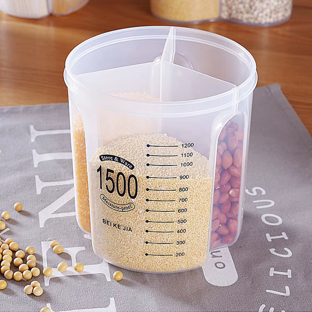 Compartment Plastic Sealed Multifunction Rotating Dry Food Rice Container Kitchen Food Storage Tank Transparent Storage Box