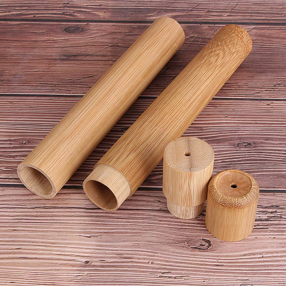 Eco-Friendly Wooden Toothbrush Box round Nature Bamboo Toothbrush Tube Adult Oral Hygiene Health for Portable Travel Accessory