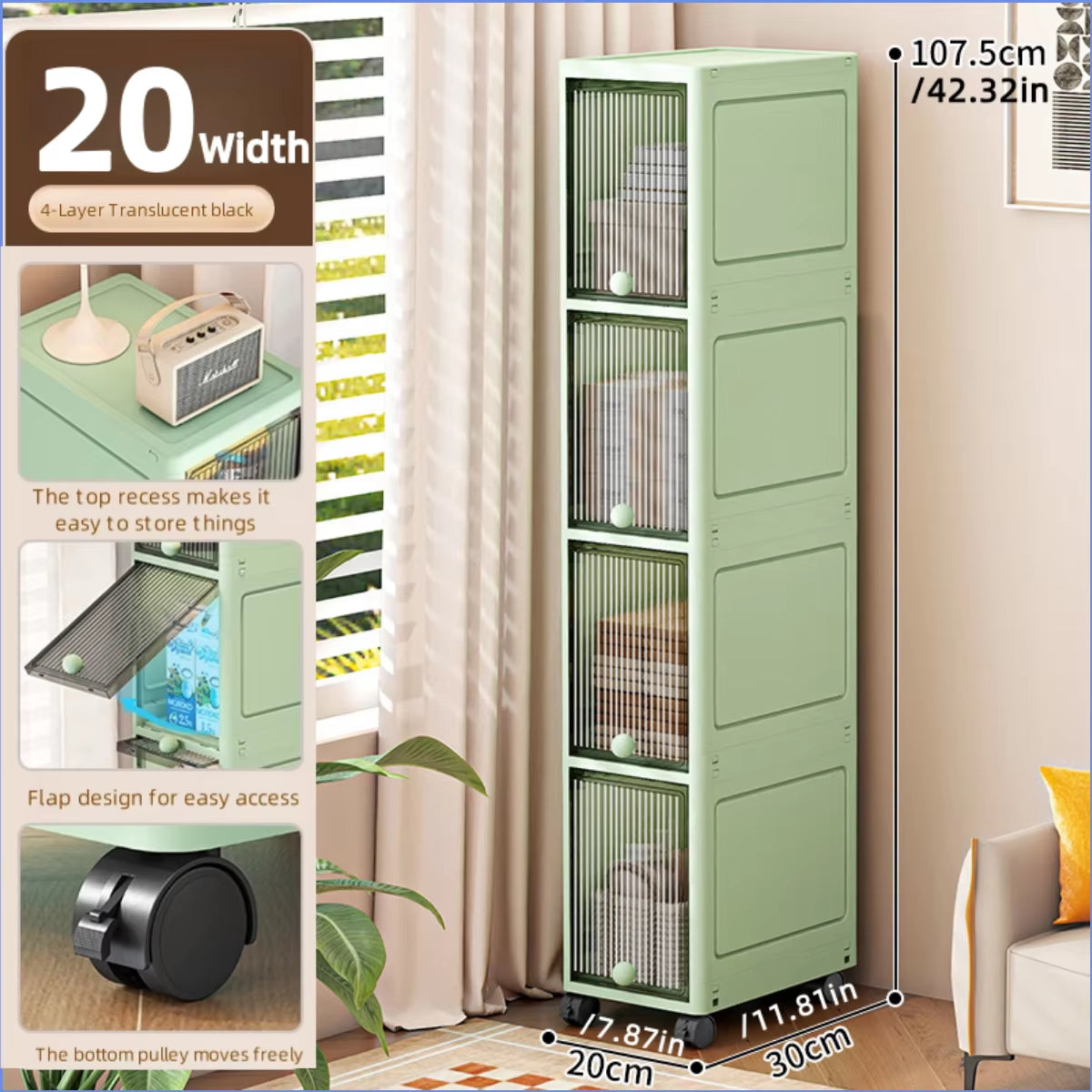 20Cm-Flip Lid Slit Storage Cabinet, Kitchen Slit Shelf, Bathroom Multi-Layer Plastic Snack Cabinet, Narrow-Edge Storage Cabinet