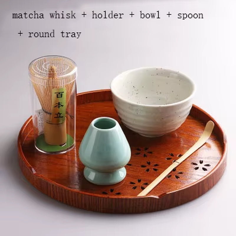 Japanese Matcha Tea Set Matcha Bowl Bamboo Whisk Holder Tray Matcha Set