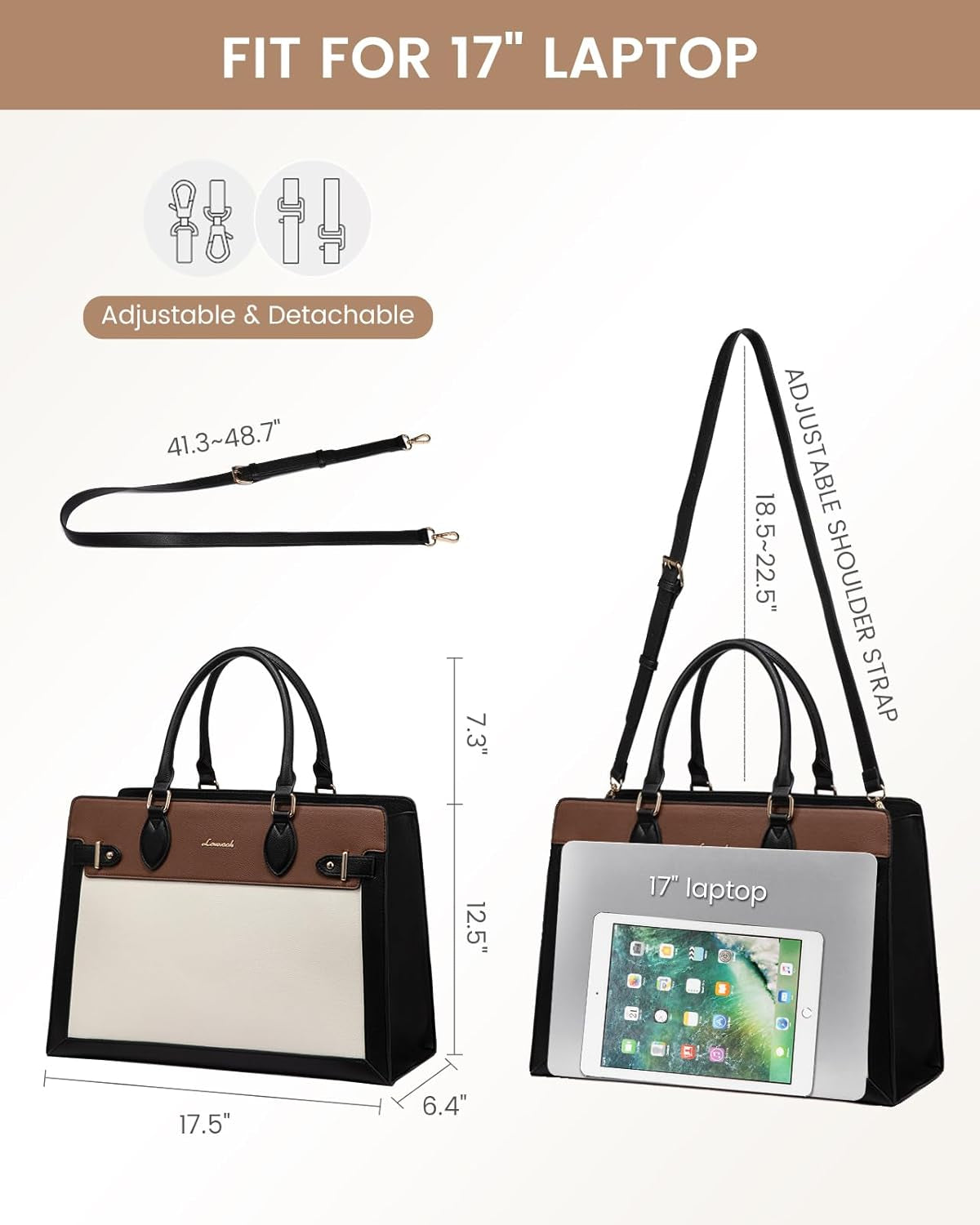 Laptop Bag for Women 17 Inch Work Tote, Business Computer Briefcase, PU Leather