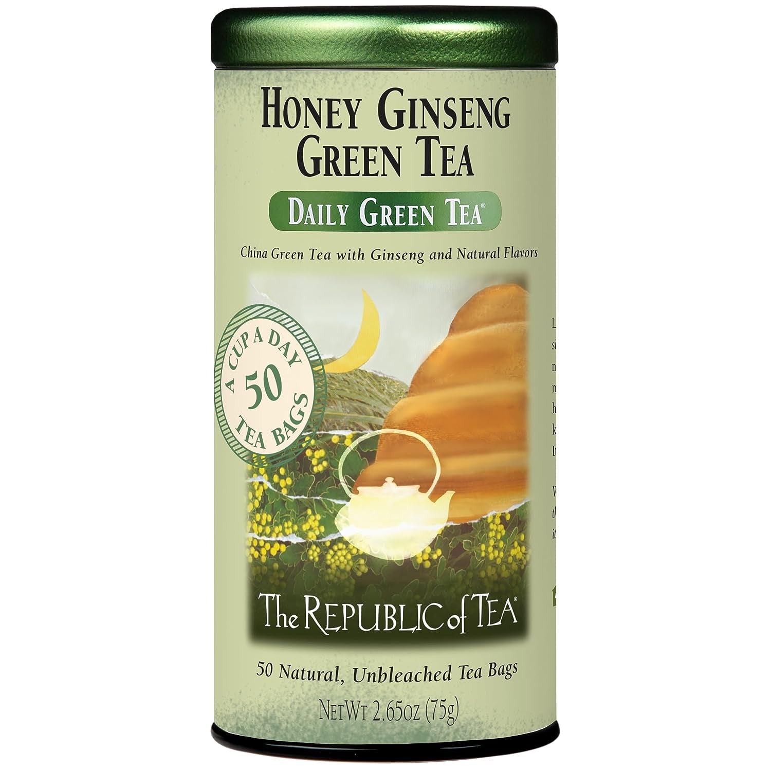 - Honey Ginseng Green Tea, 50 Tea Bags, Tin | Flavored Gourmet Tea | Caffeinated