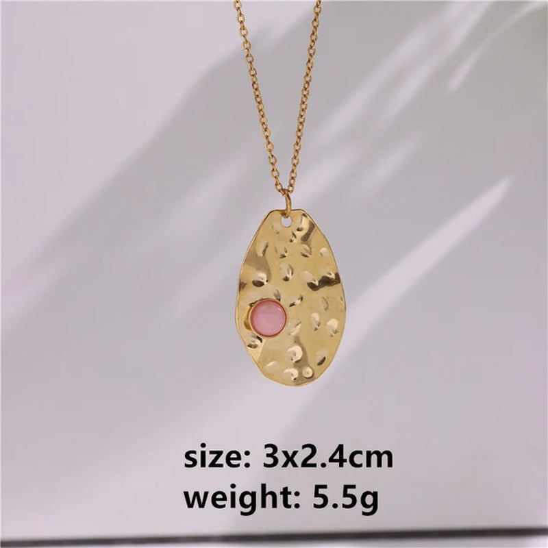 2022 New Gray Enamel round Star Sun Charm Natural Stones Pendants Necklace Stainless Steel Clavicle Chain Jewelry