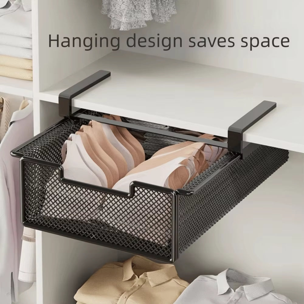 Large Capacity Underwear Storage Basket Pure Color under Shelf Hanging Organizer Basket Design under Cabinet Pull-Out Drawer
