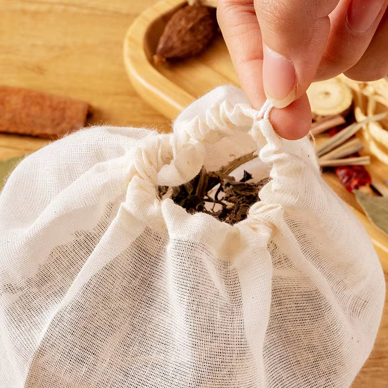 Cotton Gauze Tea Bags 50Pcs Empty Pocket String Bag Reusable for Spice Tea Infuser Soup Teabags Kitchen Accessories Gadgets
