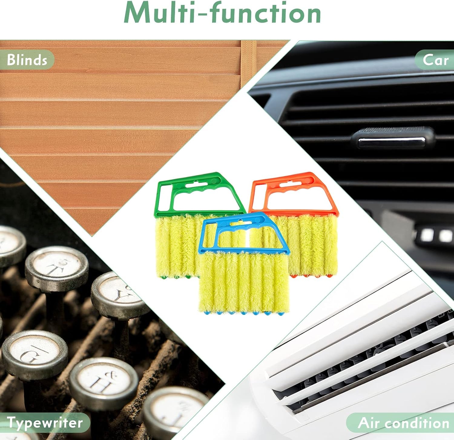 3 Pieces Blind Cleaner Duster Tool 7 Finger Dusting Cleaner for Window Venetian Washable Mini Brush Hand Held Tool for Air Conditioner Dust Dirt (3 Colors)