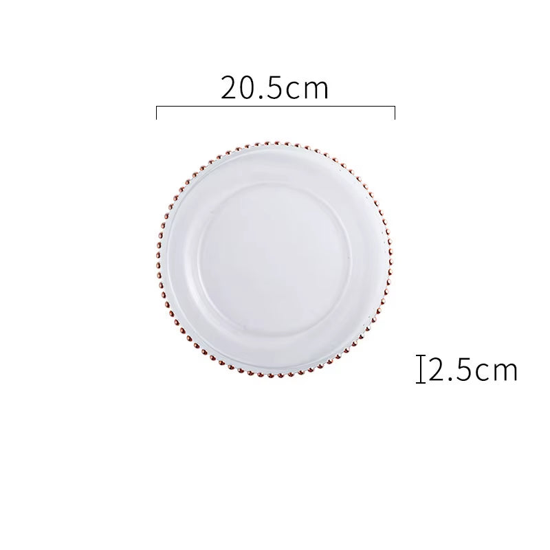 Natural Shell Wood Plates Set Golden Beads Decorative Glass Steak Pasta Plate Serving Tray Dinner Decoration Kitchen Tableware