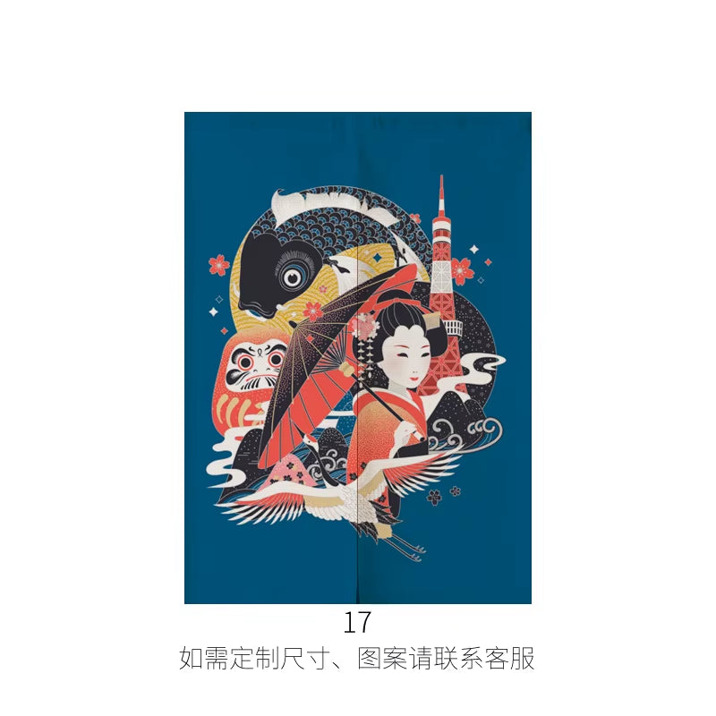 Japanese Ukiyo-E Linen Door Curtain Noren Bedroom Kitchen Curtains Home Entrance Decoration Customizable Curtain