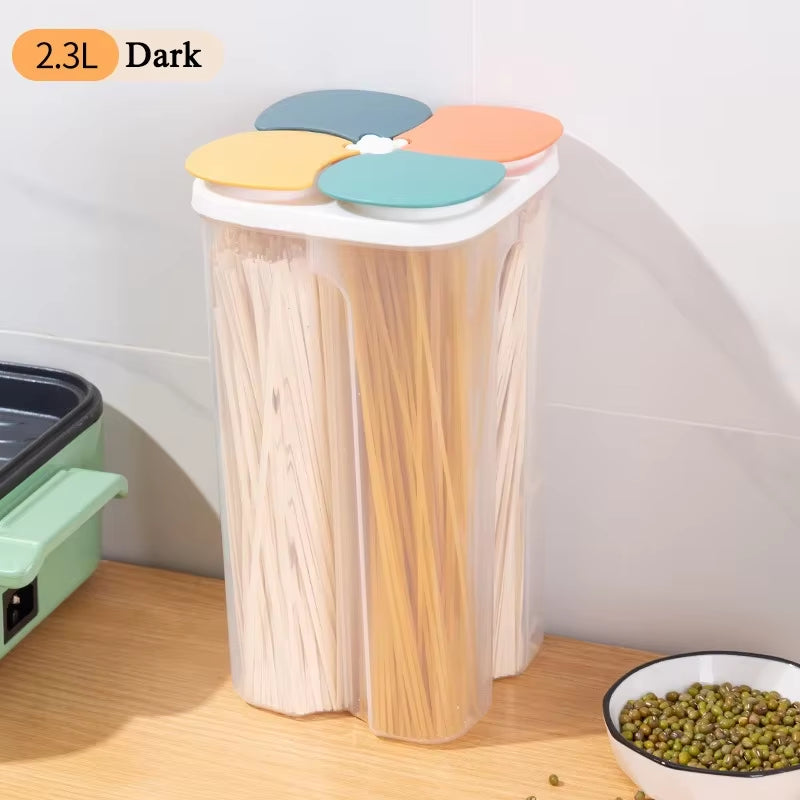 Kitchen Cereals Storage Box Plastic 4 Grids Cereals Sealed Jar Food Container Moisture-Proof Grain Tank Spaghetti Keep Fresh Box