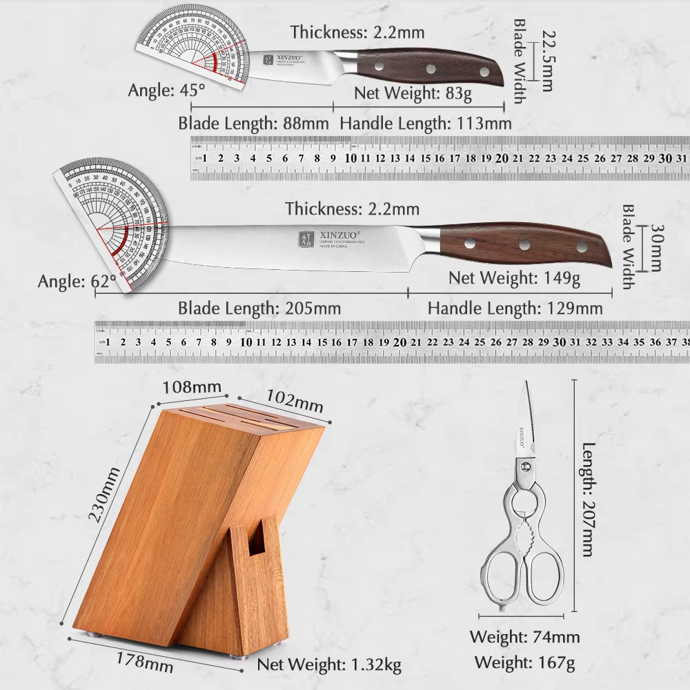 7PCS Kitchen Knife Set Forged German 1.4116 Stainless Steel Sharp Chef Santoku Paring Cleaver Kitchen Scissors Tool Set