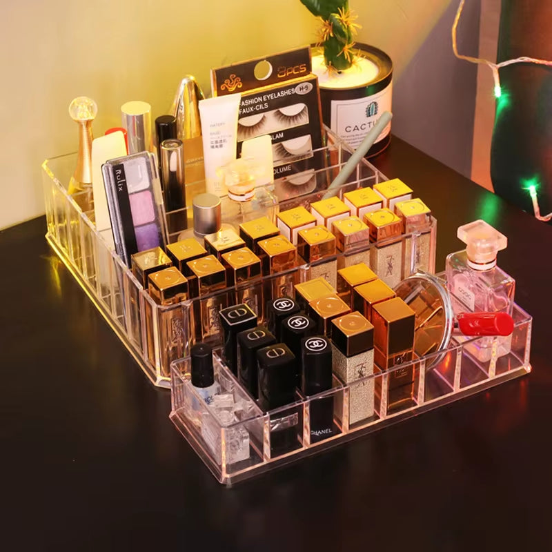 Large 8Girds Makeup Holder Eyeshadow Palette Storage Organizer Cosmetic Case 2In1 Desktop Drawer Storage Box Lipstick Holder