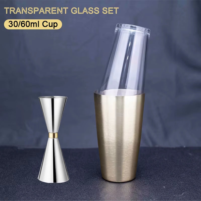 Glass Stainless Steel Cocktail Shaker Mixer Wine Martini Boston Shakers for Bartender Enthusiast Drink Party Bar Tools 500 700ML
