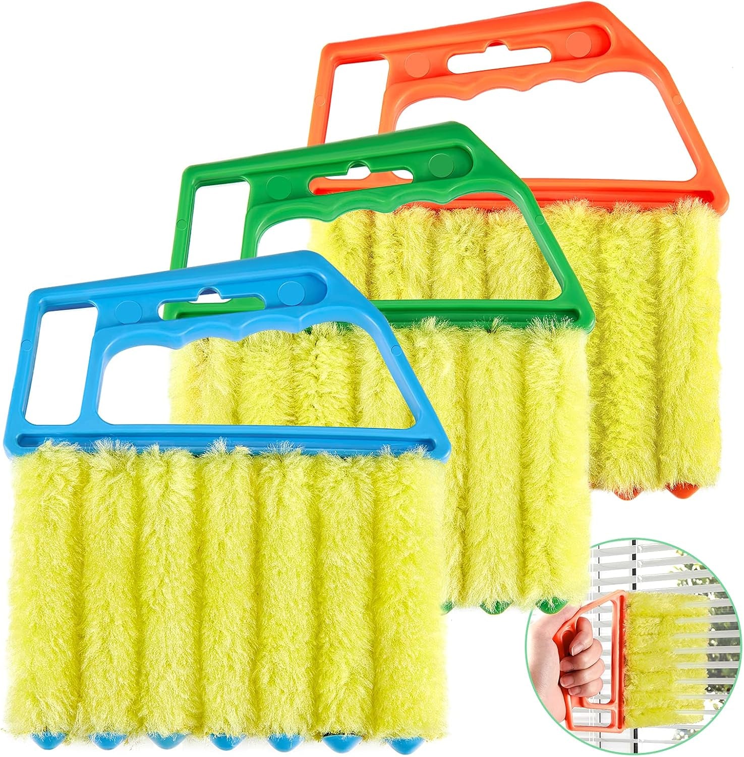 3 Pieces Blind Cleaner Duster Tool 7 Finger Dusting Cleaner for Window Venetian Washable Mini Brush Hand Held Tool for Air Conditioner Dust Dirt (3 Colors)