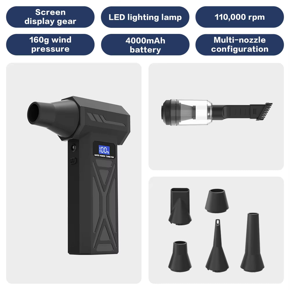 P70 High-Speed Violent Turbo Fan 4000Mah 110000RPM Handheld Portable Blower Vacuum Cleaner Dust-Off Device 4 Speed for Car Home