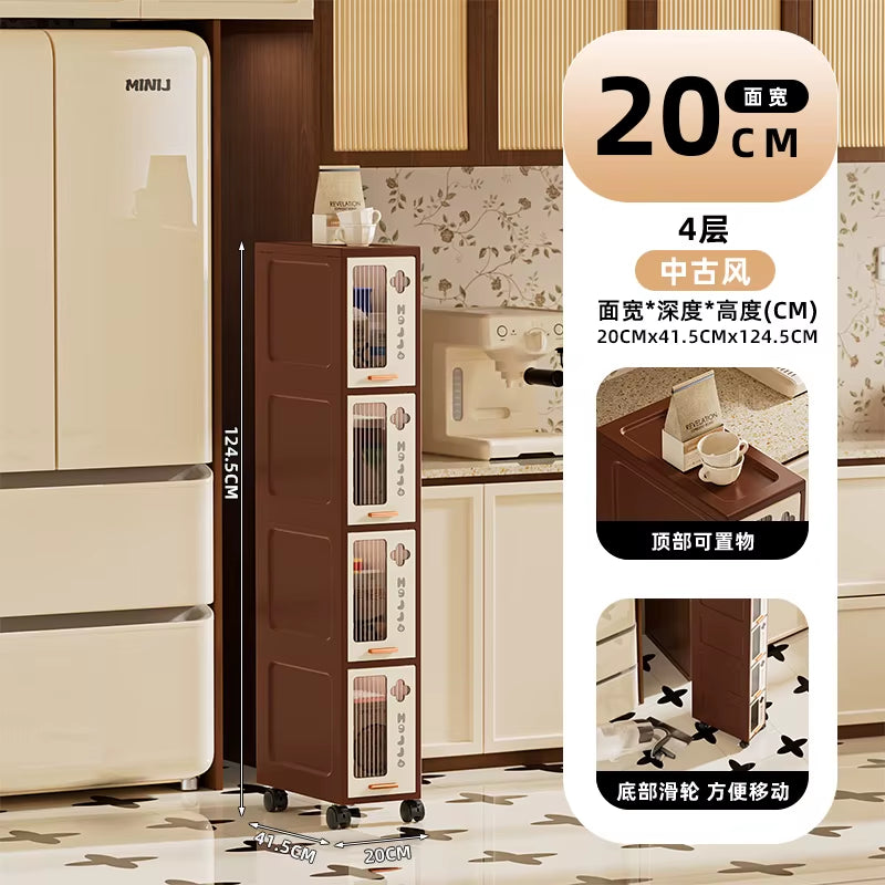 15/20Cm Slim Vintage Storage Cart, Mobile Narrow Cabinet with Drawers,Multi-Purpose Organizer for Kitchen/Bathroom/Living Room