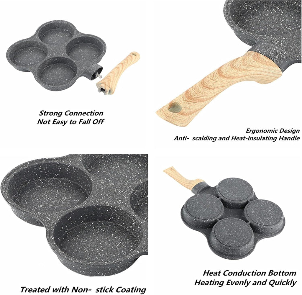4-Hole Egg Frying Pan 4- Pan Non-Stick Frying Pan 4-Cup Egg Frying Coating Egg Cooker Pan Compatible with All Heat Sources,For Egg Burger/Breakfast Pancake