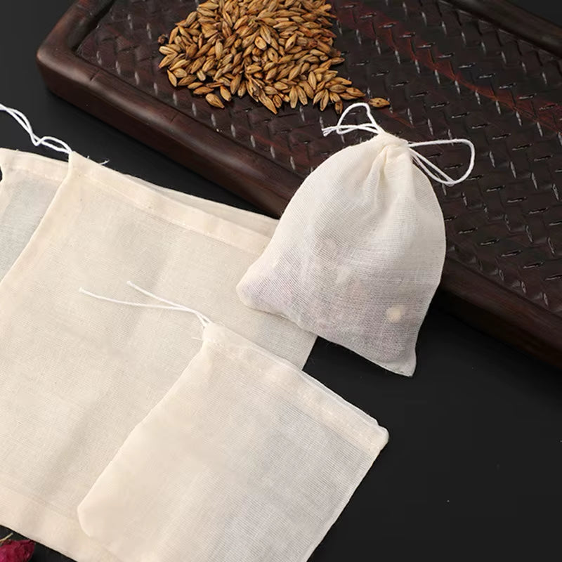 Cotton Gauze Tea Bags 50Pcs Empty Pocket String Bag Reusable for Spice Tea Infuser Soup Teabags Kitchen Accessories Gadgets