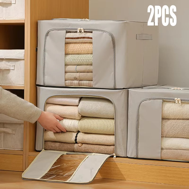 Foldable Large Capacity Clothing Storage Box Single Window Visible Fabric Dustproof Moisture-Proof Multi-Purpose Storage Box