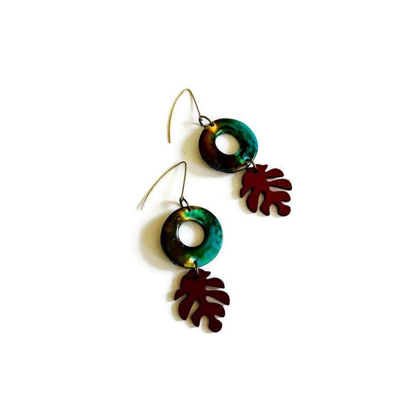 Rustic Fall Statement Dangle Earrings with Leaf-1