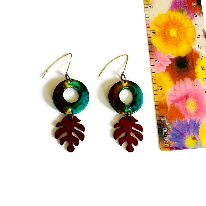 Rustic Fall Statement Dangle Earrings with Leaf-2
