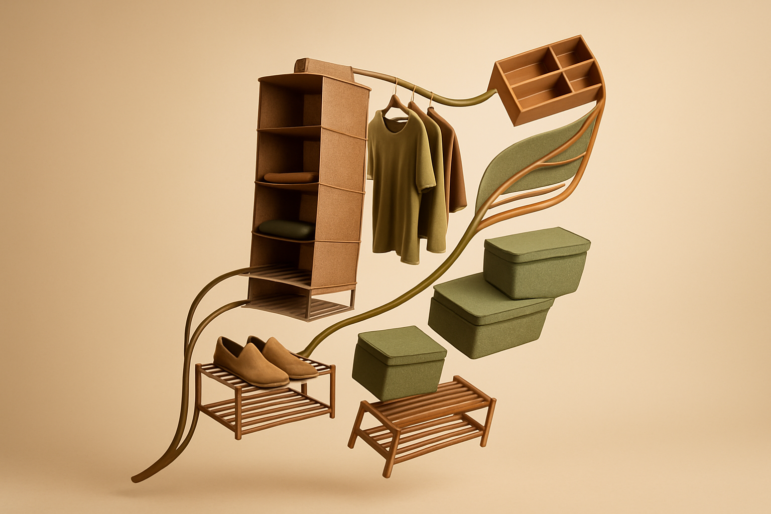 take different closet organizers and arrange them as a dancing leaf